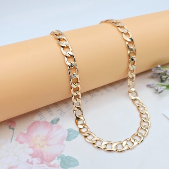Rose Gold Cuban Chain Necklace Gold Plated Brass 49cm (19.3 Inches), XPNL0064 - Picture 3 of 12